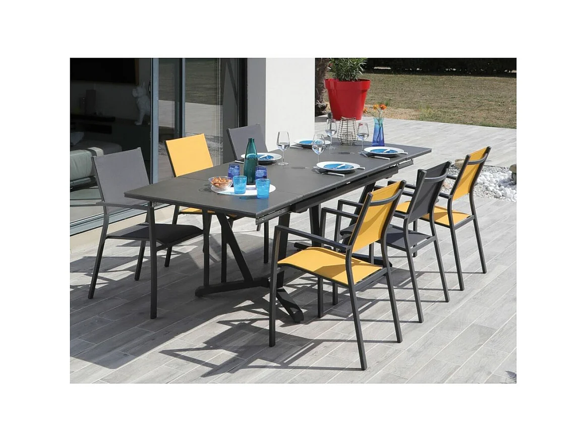 Fauteuils de jardin aluminium et toile Games (Lot de 6) Graphite, moutarde