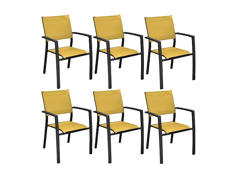 Fauteuils de jardin aluminium et toile Games (Lot de 6) Graphite, moutarde