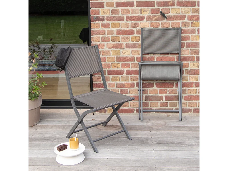 Chaises pliantes Modulo en aluminum et textilène grise