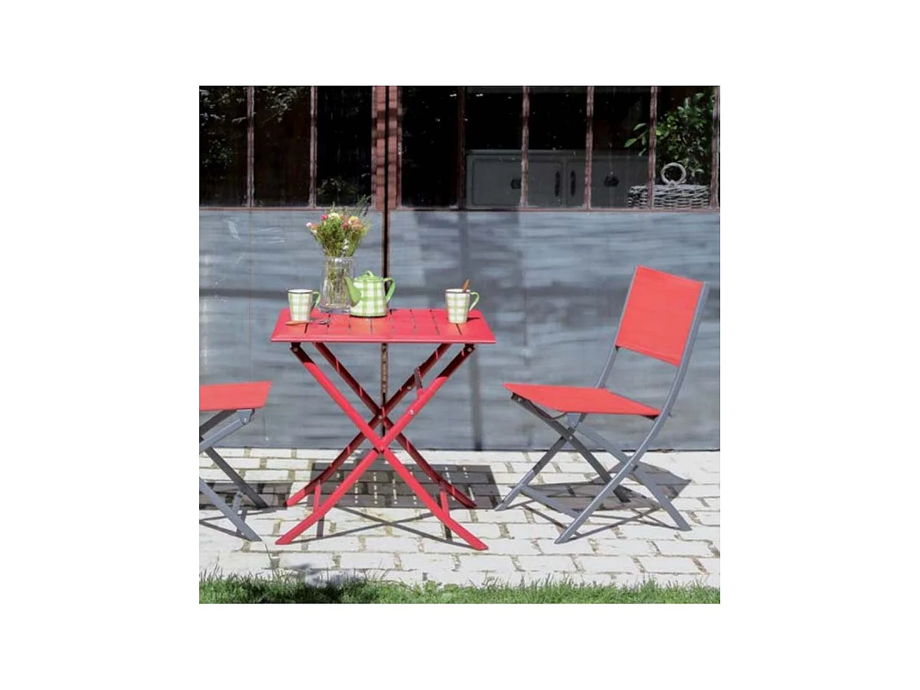 Chaise pliante en acier et toile Dream (Lot de 4) Graphite, rouge