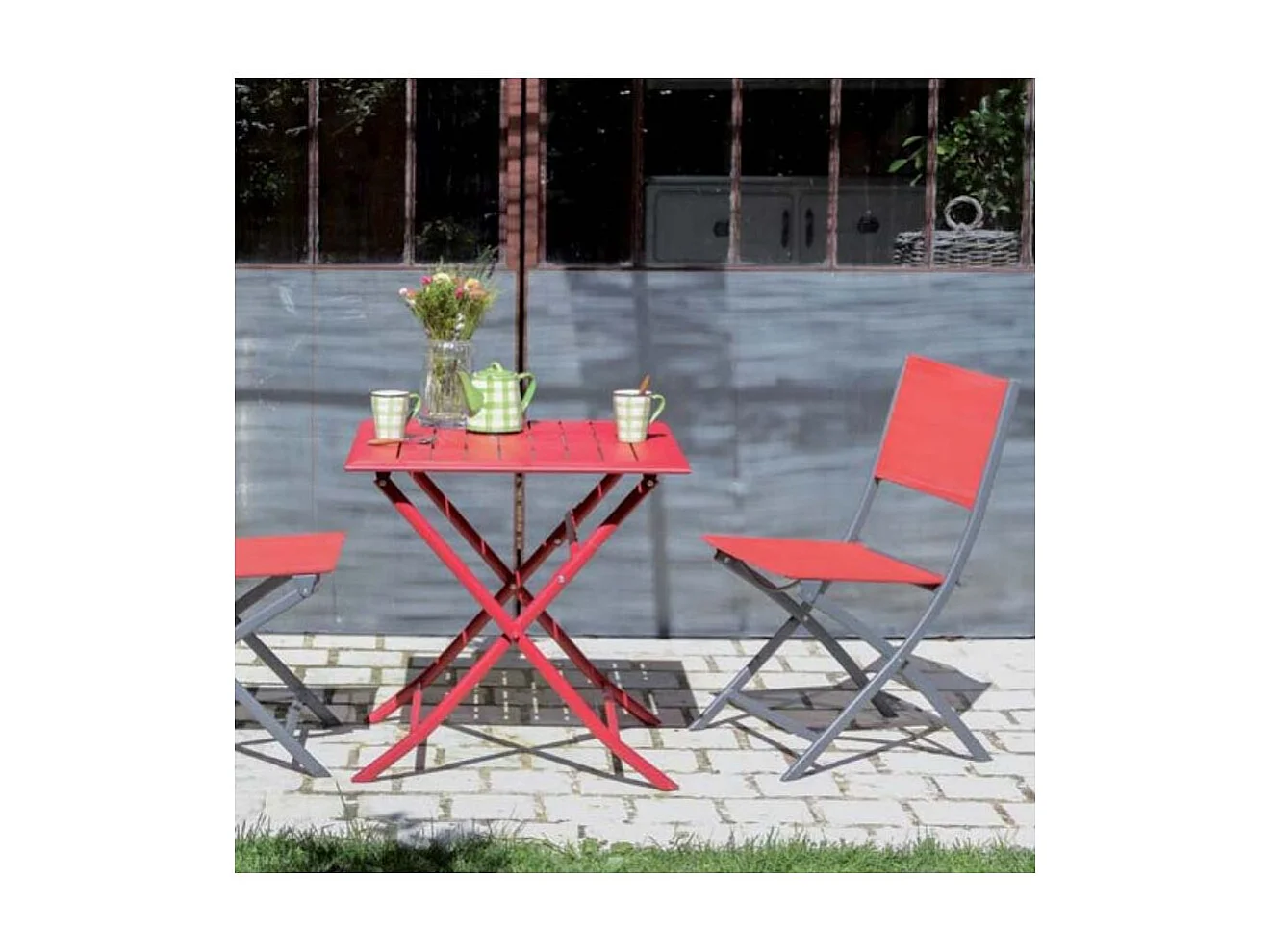 Chaise pliante en acier et toile Dream (Lot de 4) Graphite, rouge