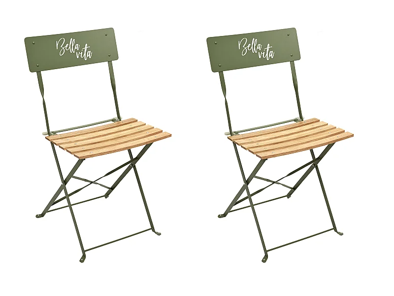 Chaise Pliante Bella Vita Vert Kaki - Lot De 2 Vert, Marron