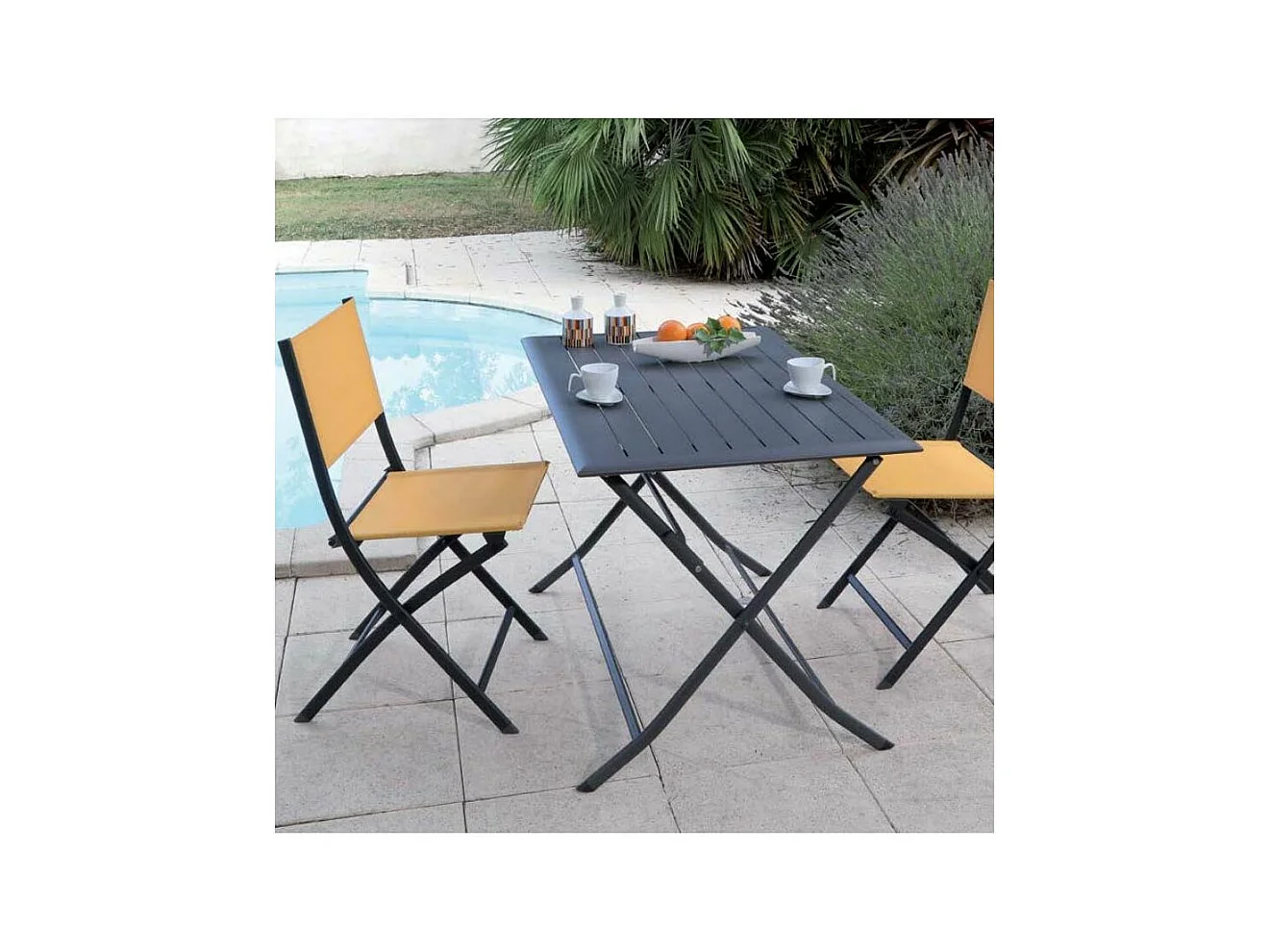 Chaise pliante en acier et toile Dream (Lot de 4) Graphite, moutarde