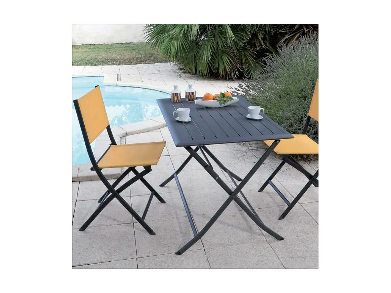 Chaise pliante en acier et toile Dream (Lot de 4) Graphite, moutarde