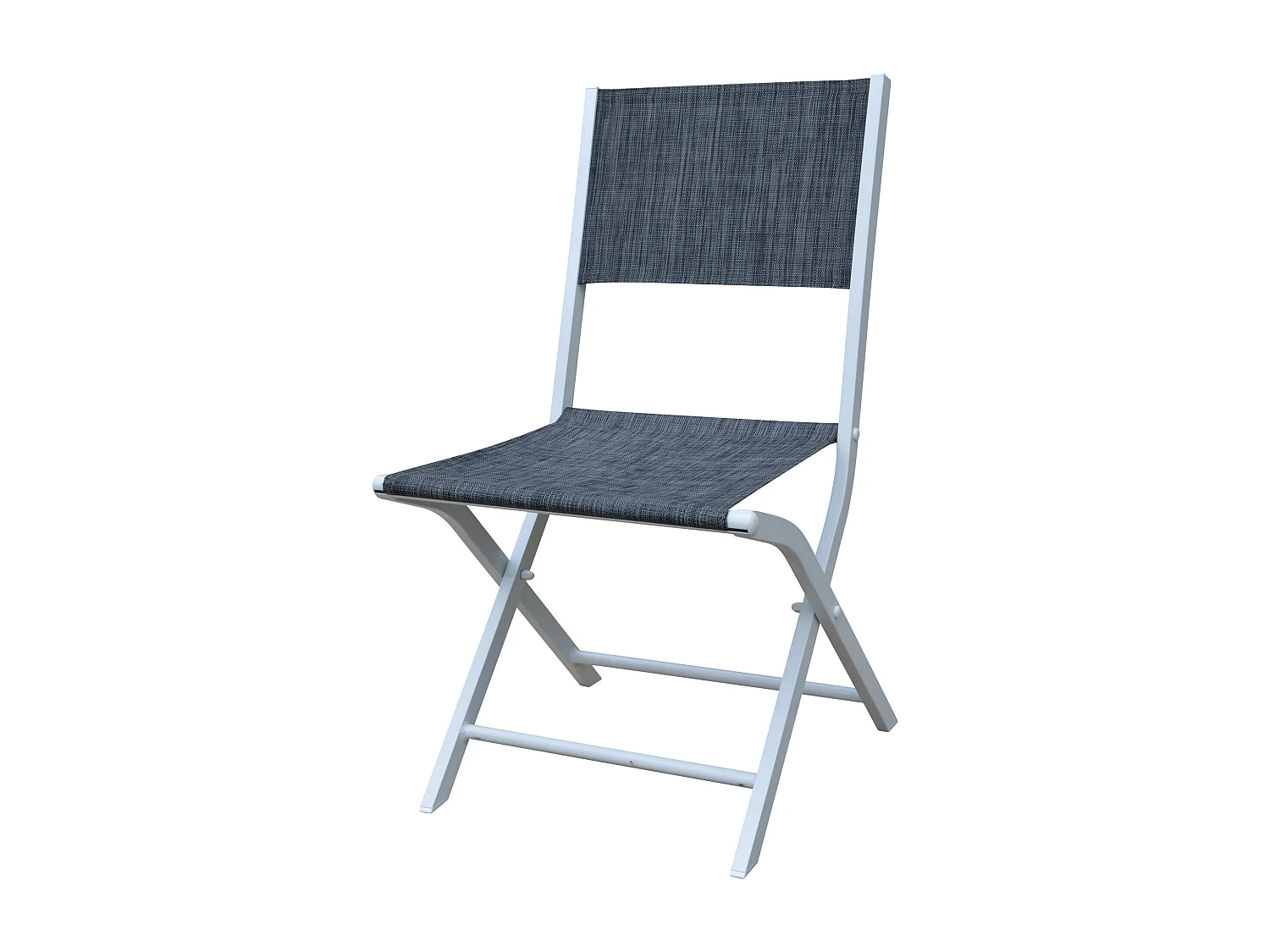 Chaises pliantes Modulo aluminium blanche, assise en textilène gris chiné