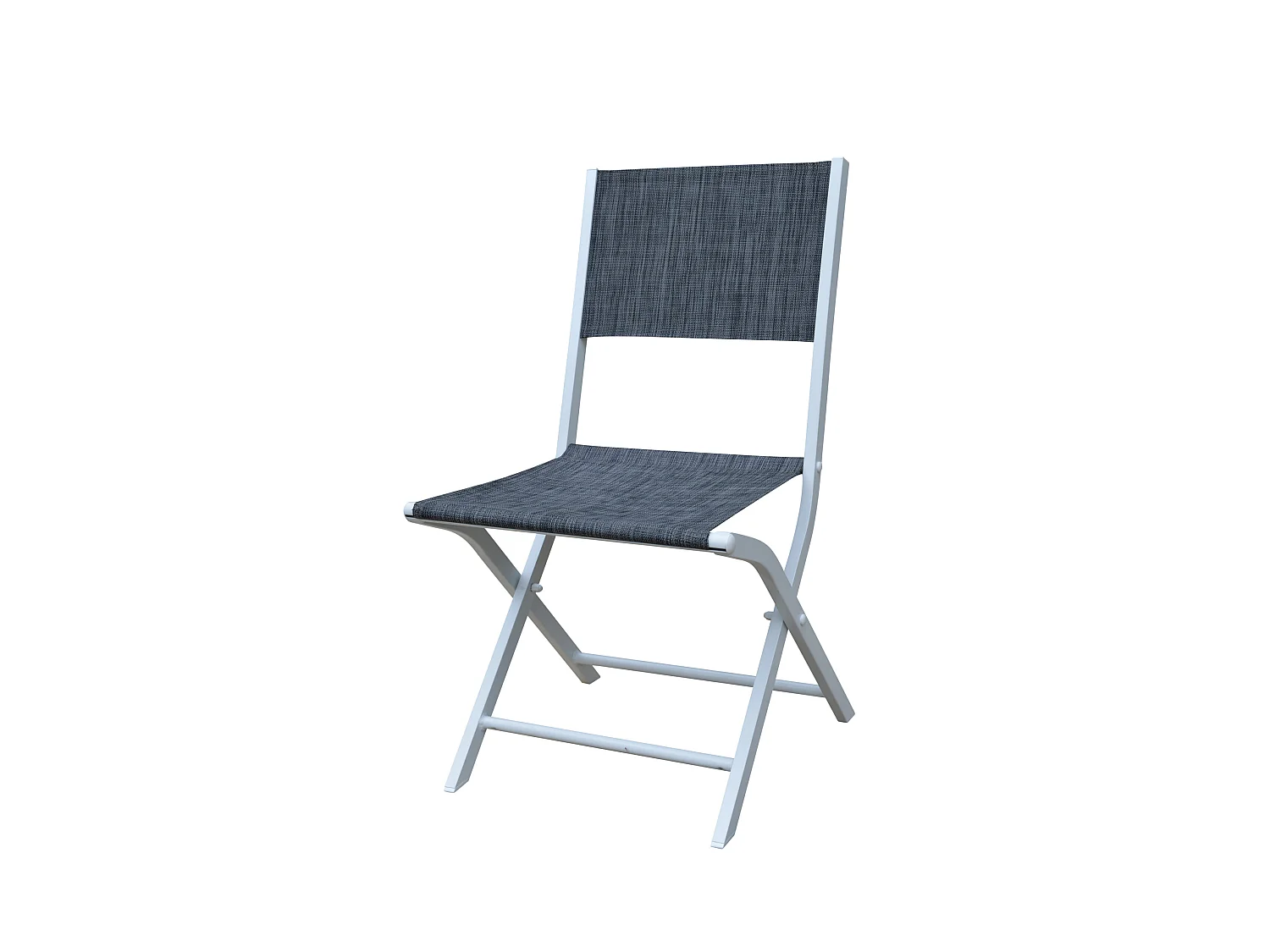 Lot de 2 chaises pliantes Modulo aluminium blanche, assise en textilène gris chiné