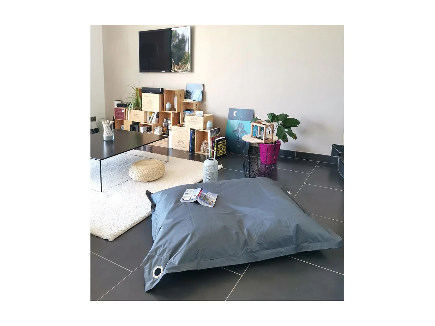 Grand coussin uni Maxi Gris anthracite