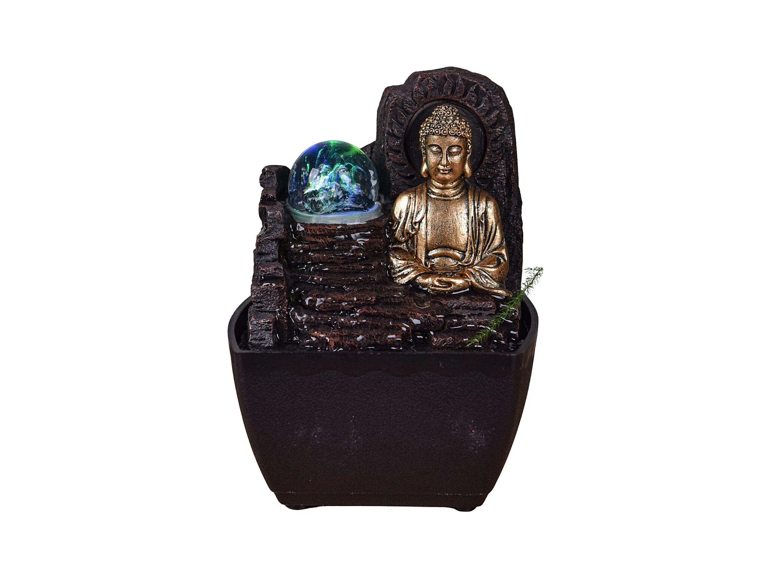 Petite fontaine d'intérieure en résine avec LED bouddha Theravada