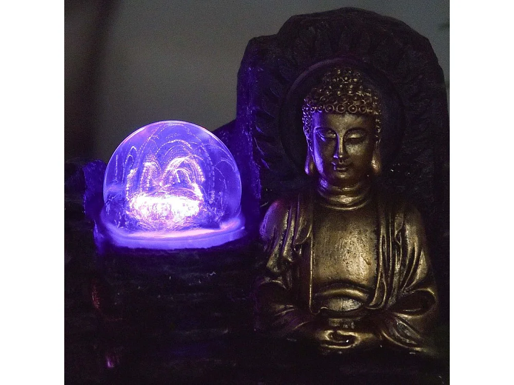 Piccola fontana in resina per interni con Buddha Theravada a LED