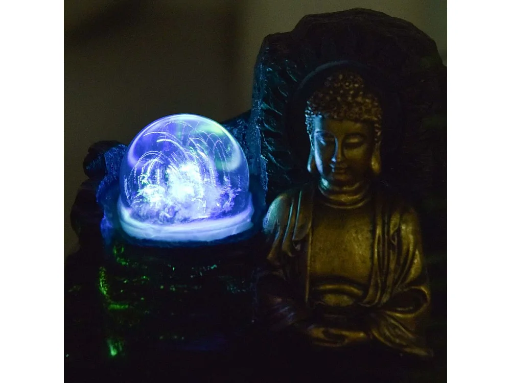 Piccola fontana in resina per interni con Buddha Theravada a LED