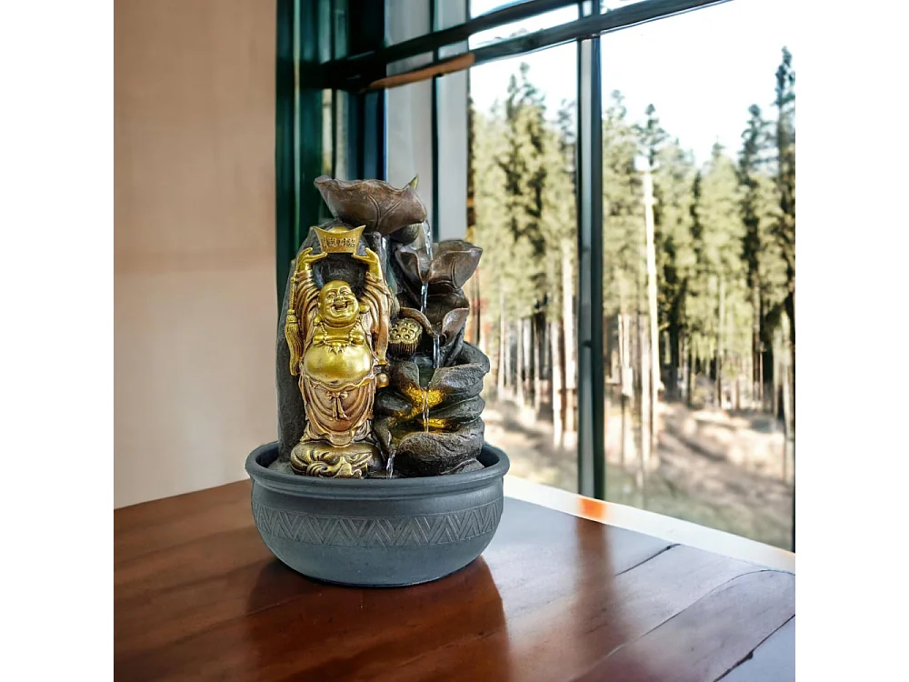 Fontaine d"intérieur en résine bouddha et cascade