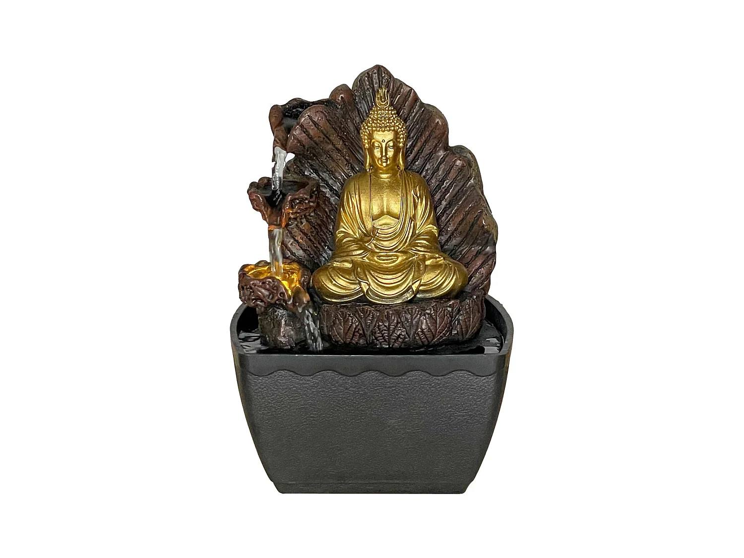 Fontana da interno in resina Buddha e roccia