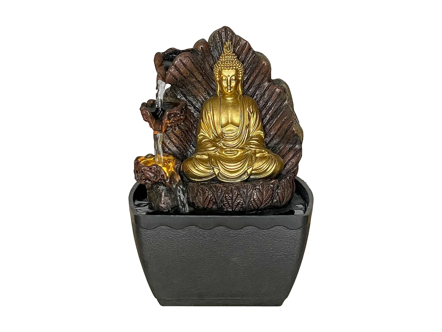 Fontana da interno in resina Buddha e roccia