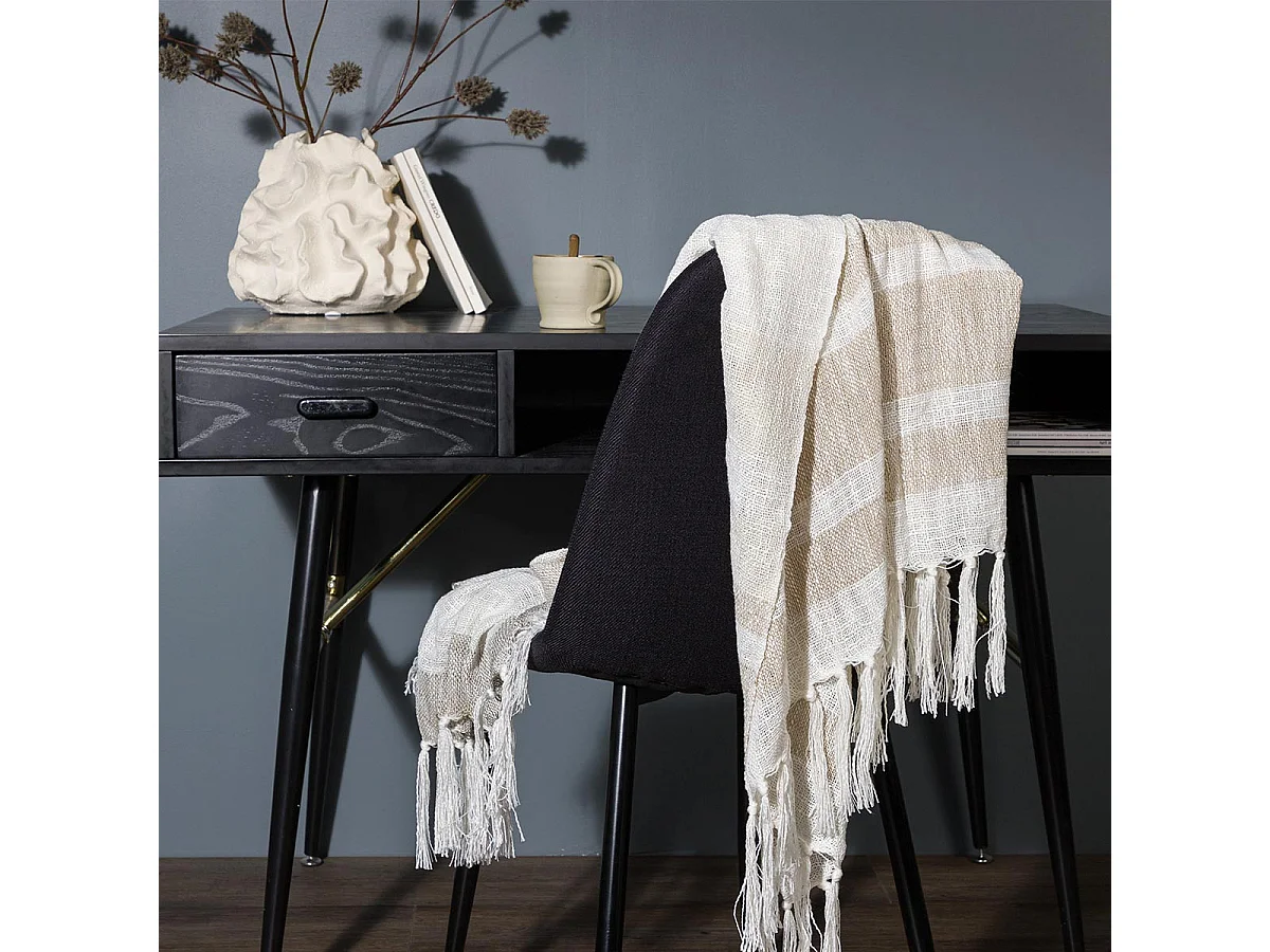 Plaid à Franges "Sandy" 130x170cm Beige & Marron