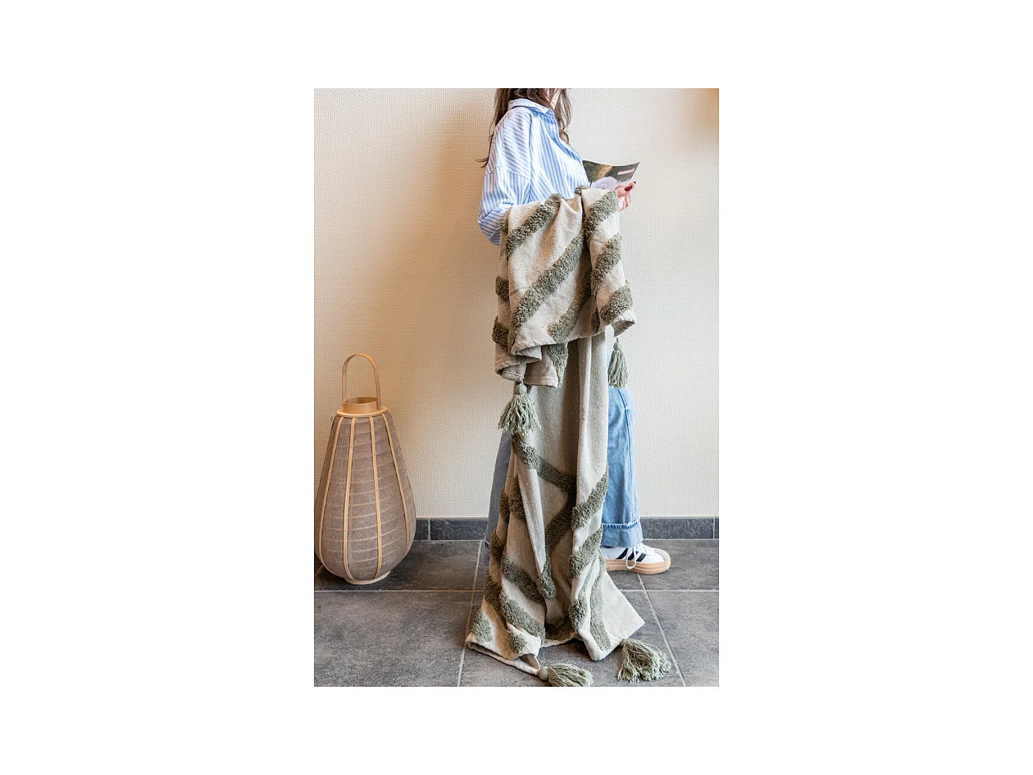 Plaid en coton tufté vert