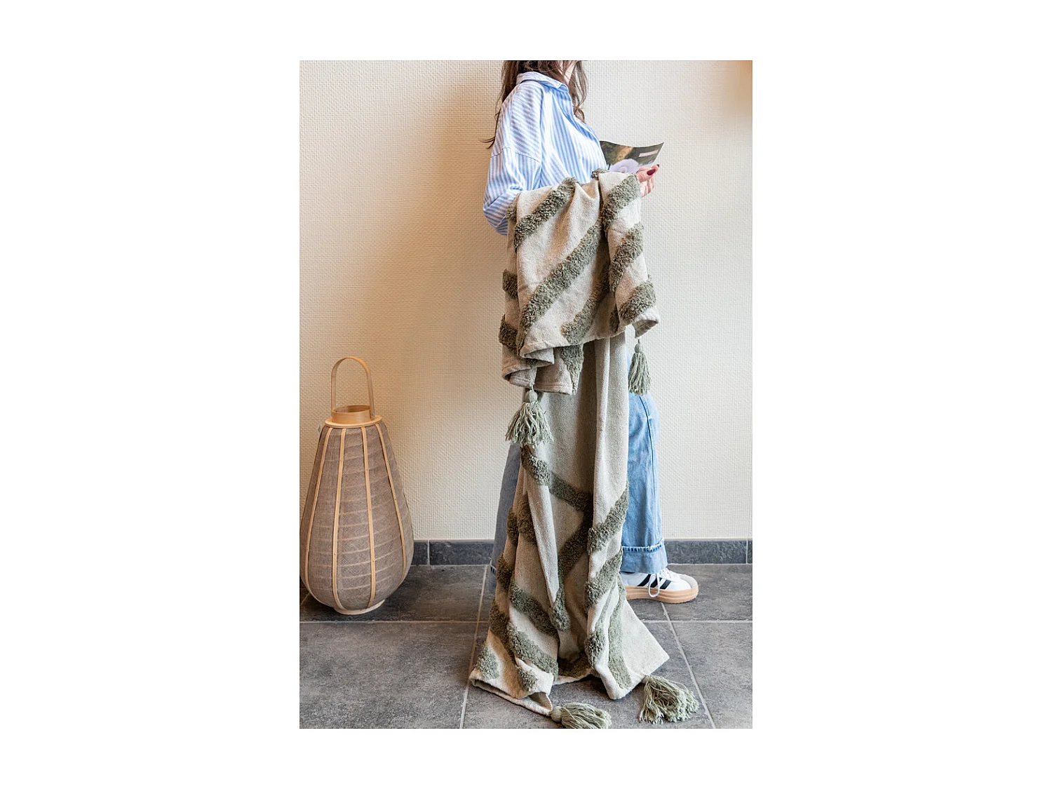 Plaid en coton tufté vert