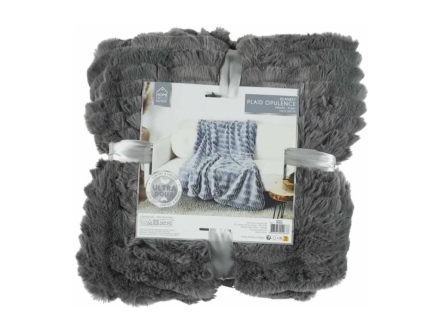 Plaid Imit Fourrure Opulence Gris 120x150cm Gris