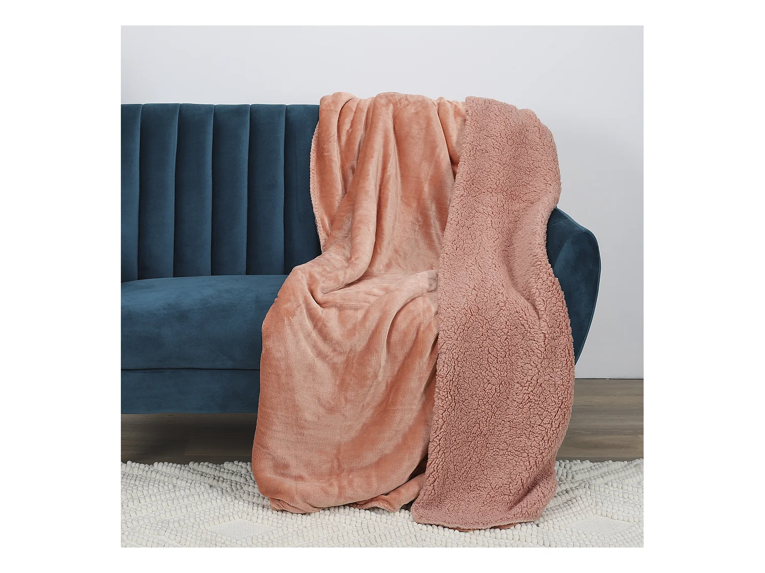 Plaid Flanelle Sherpa Peche Xxl 140x200cm Orange