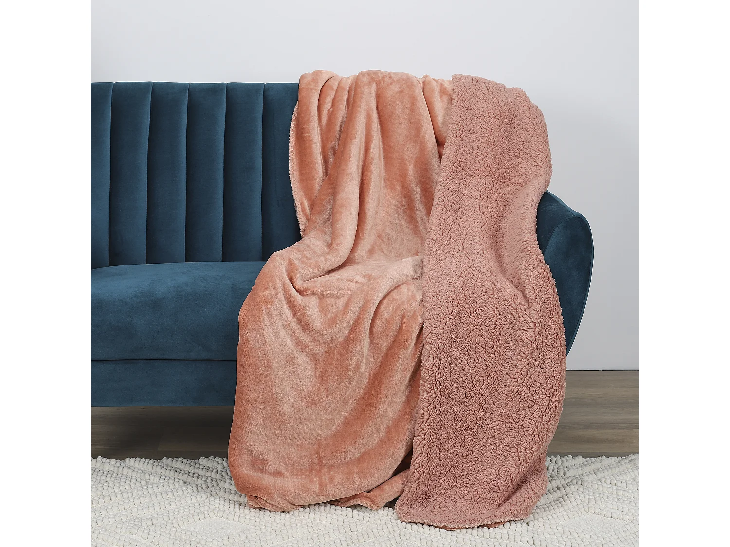 Plaid Flanelle Sherpa Peche Xxl 140x200cm Orange