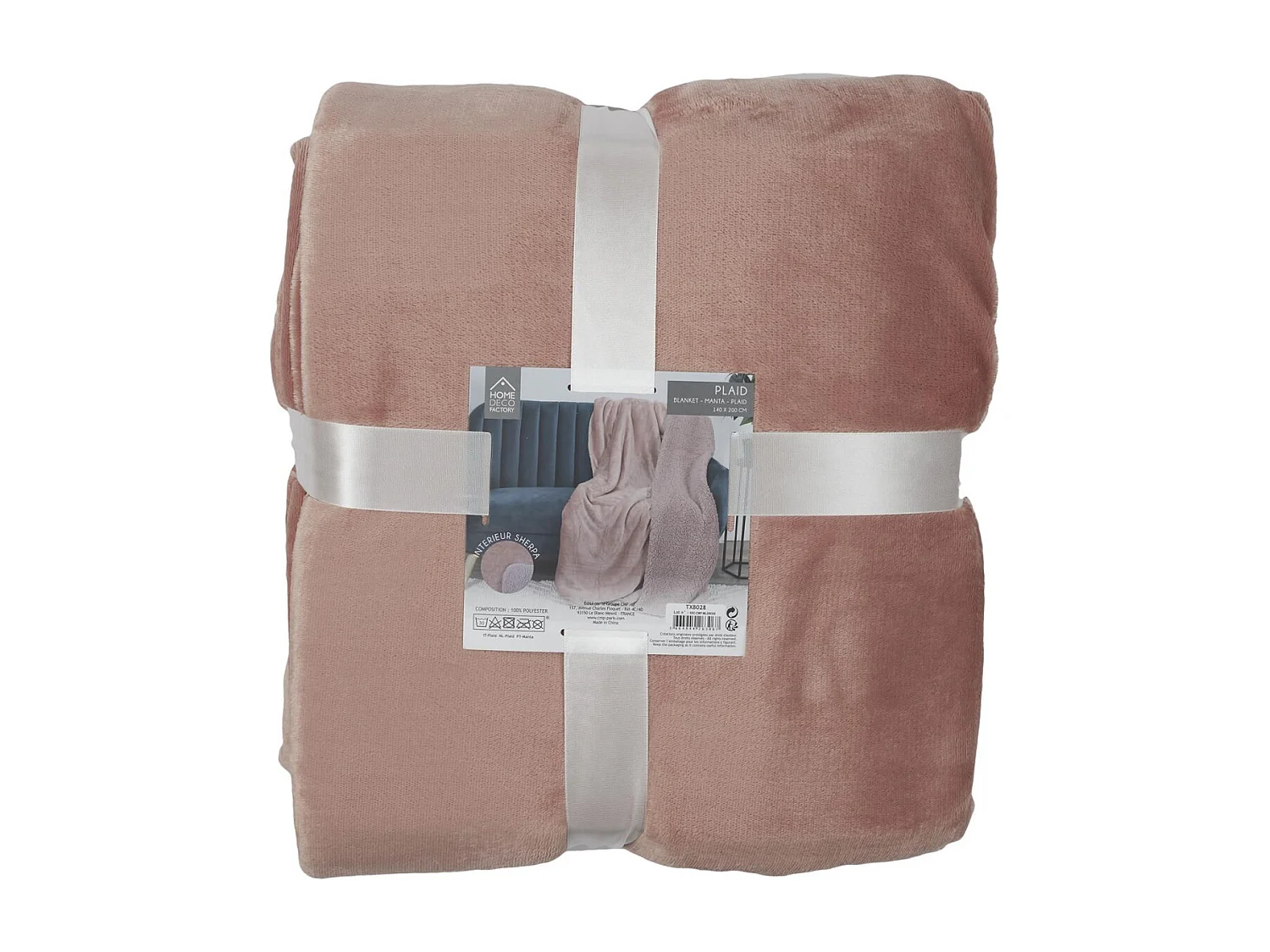 Plaid Flanelle Sherpa Peche Xxl 140x200cm Orange