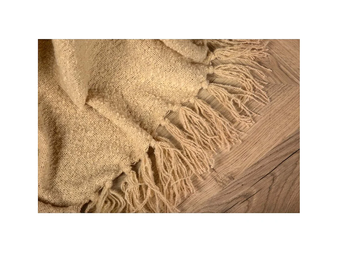 Plaid Uni à Franges "Stanly" 130x170cm Sable