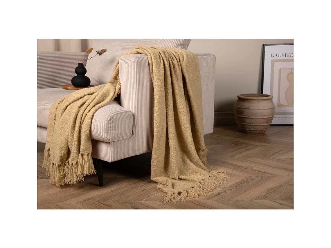 Plaid Uni à Franges "Stanly" 130x170cm Sable