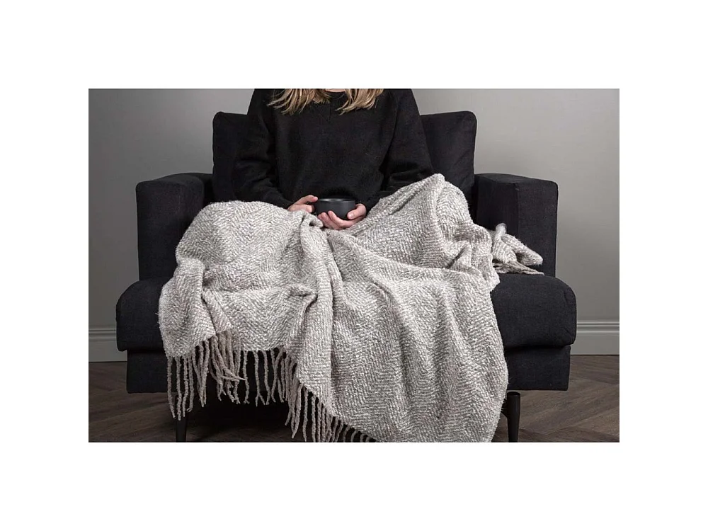 Plaid Imprimé à Franges "Toby" 130x170cm Gris