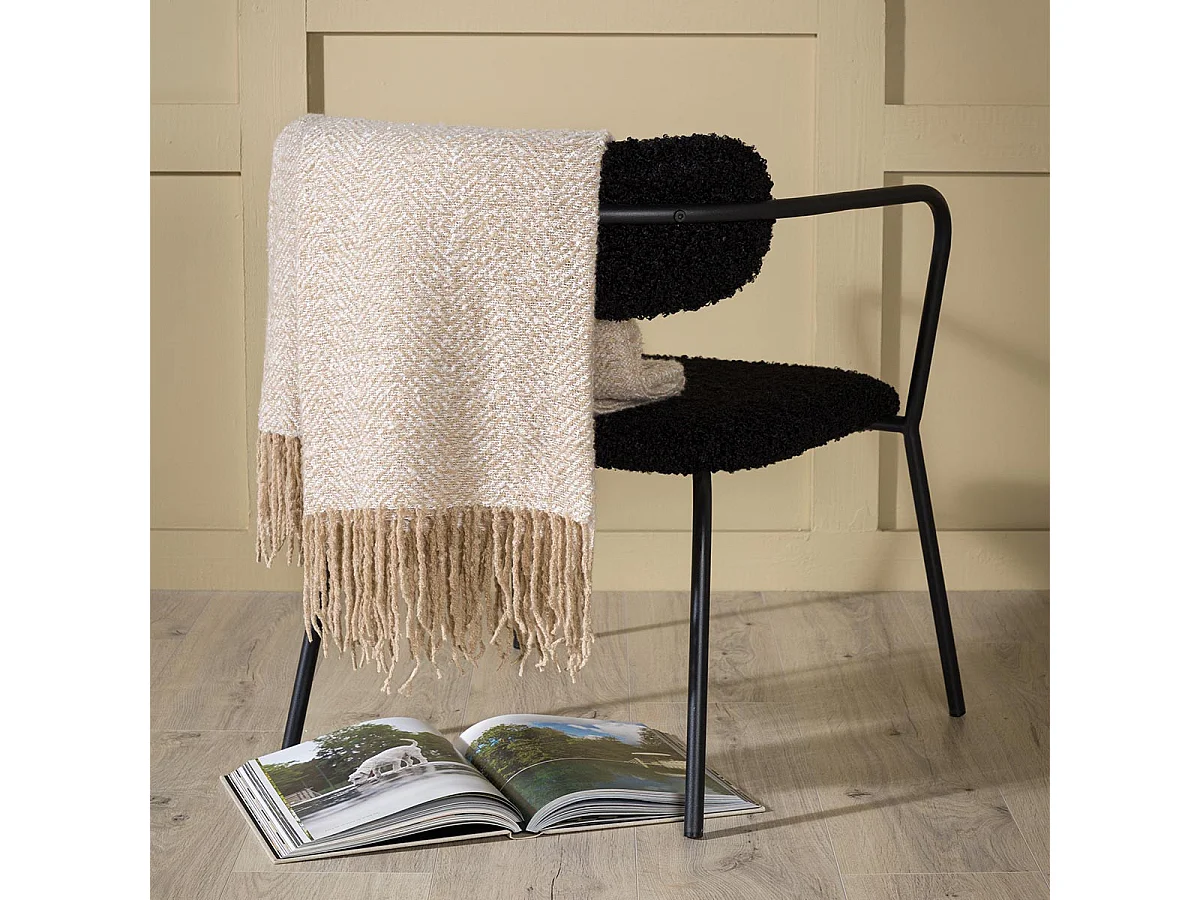 Plaid Imprimé à Franges "Toby" 130x170cm Beige