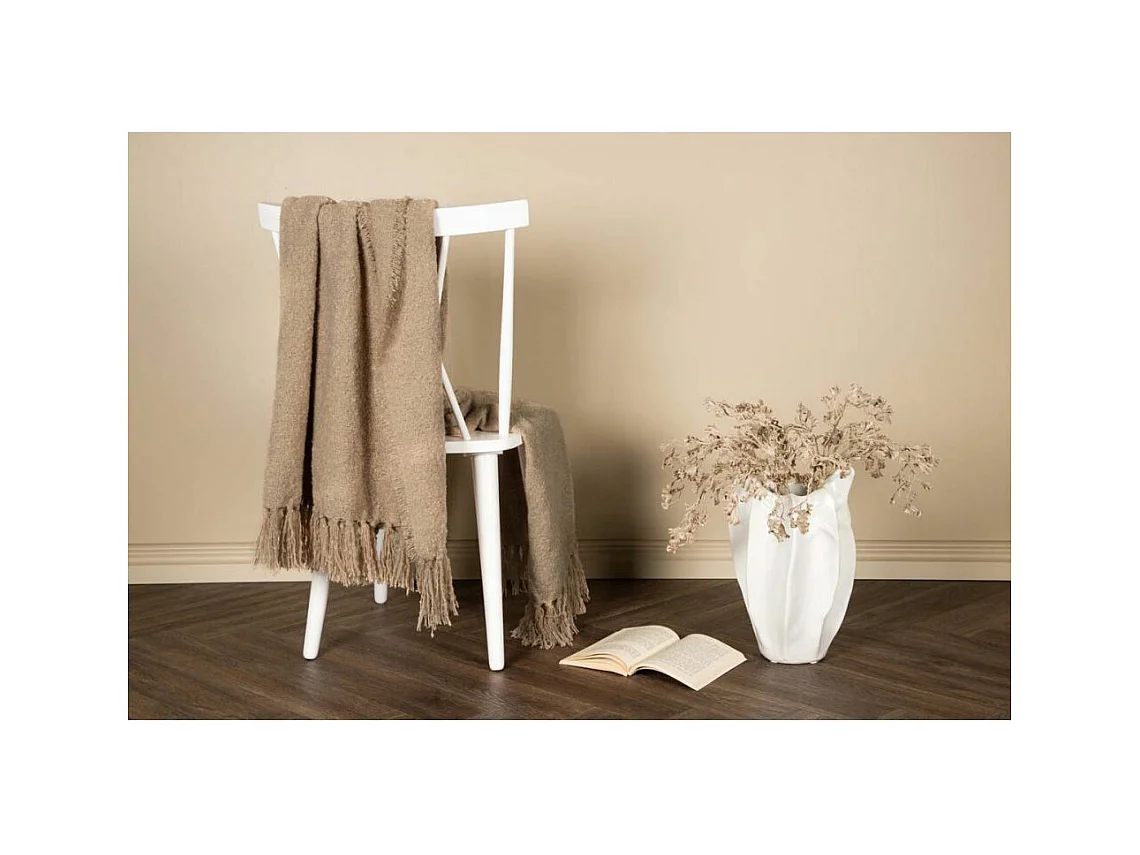 Plaid Uni à Franges "Stanly" 130x170cm Beige