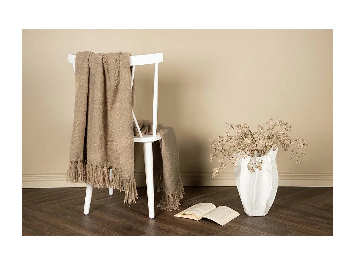 Plaid Uni à Franges "Stanly" 130x170cm Beige