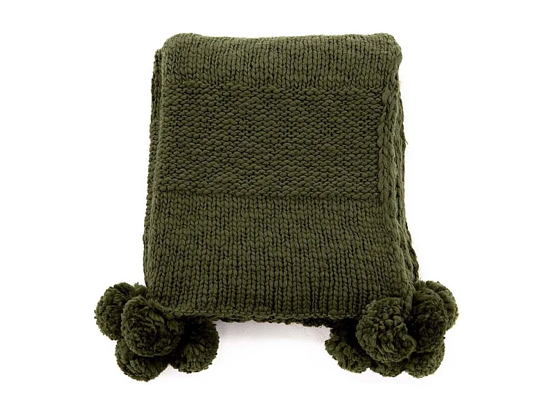 Plaid Avec Pompons "Anny" 130x170cm Vert Mousse