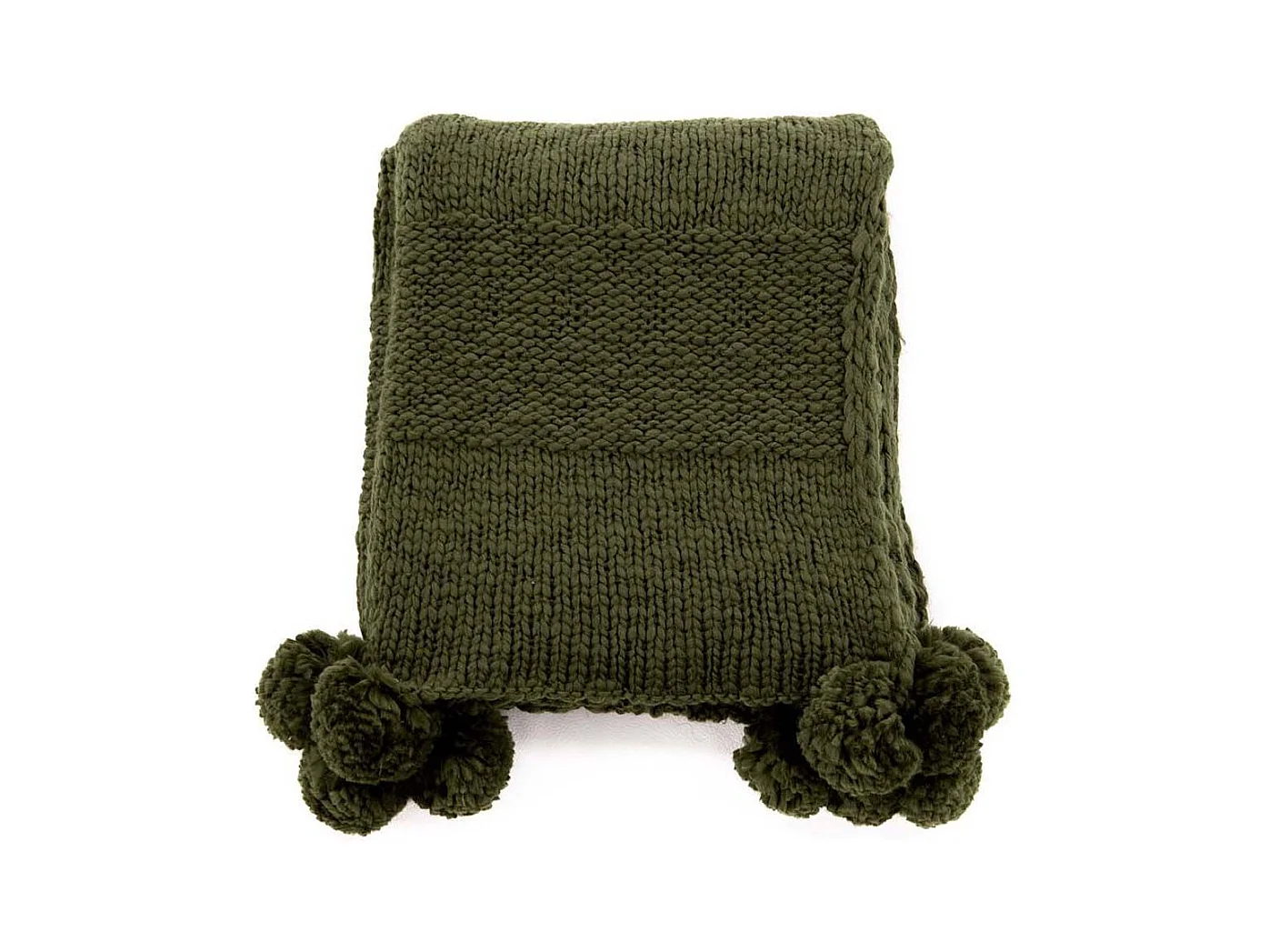 Plaid Avec Pompons "Anny" 130x170cm Vert Mousse