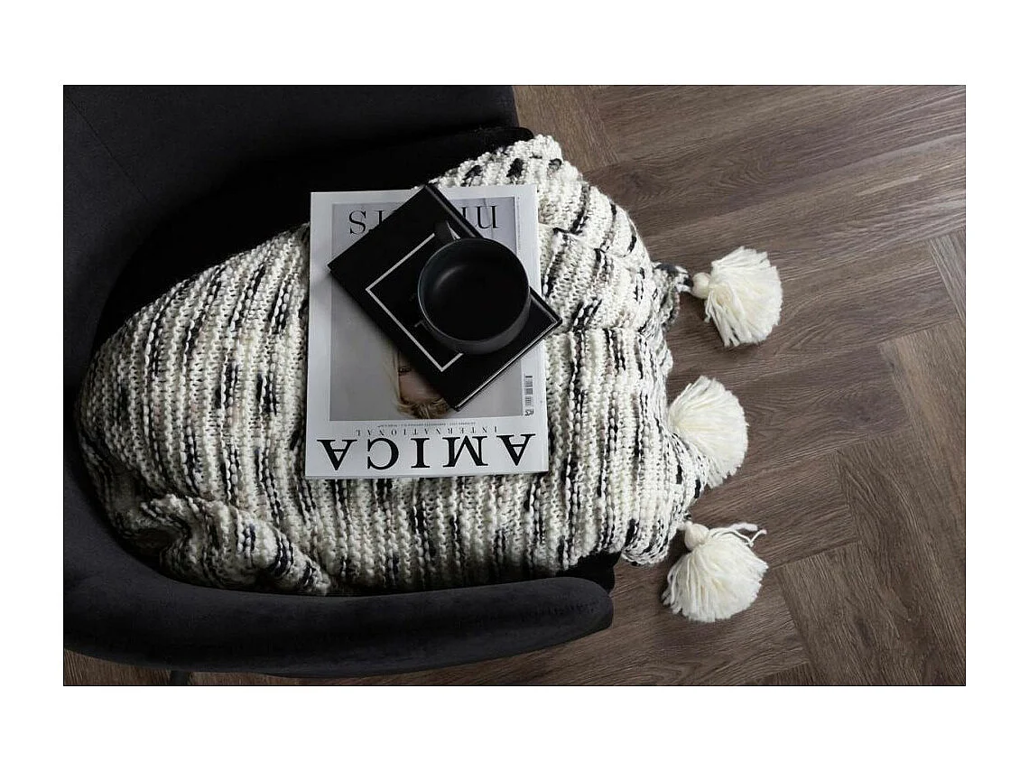 Plaid Avec Pompons "Unny" 130x170cm Gris