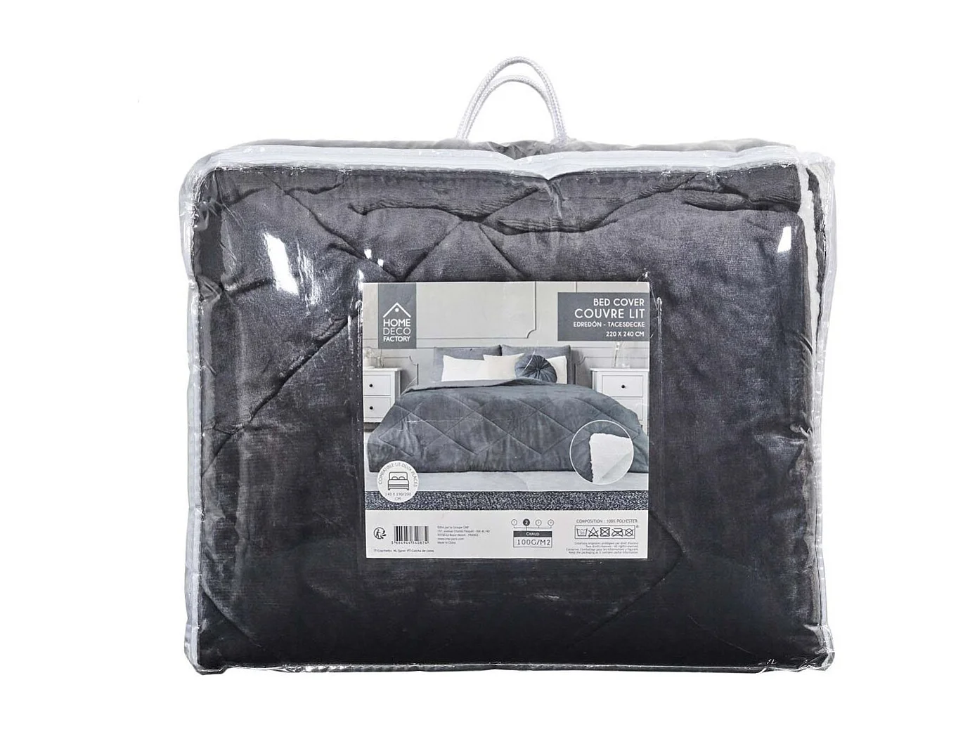 Couvre Lit Flanelle Sherpa Gris 220x240cm Gris