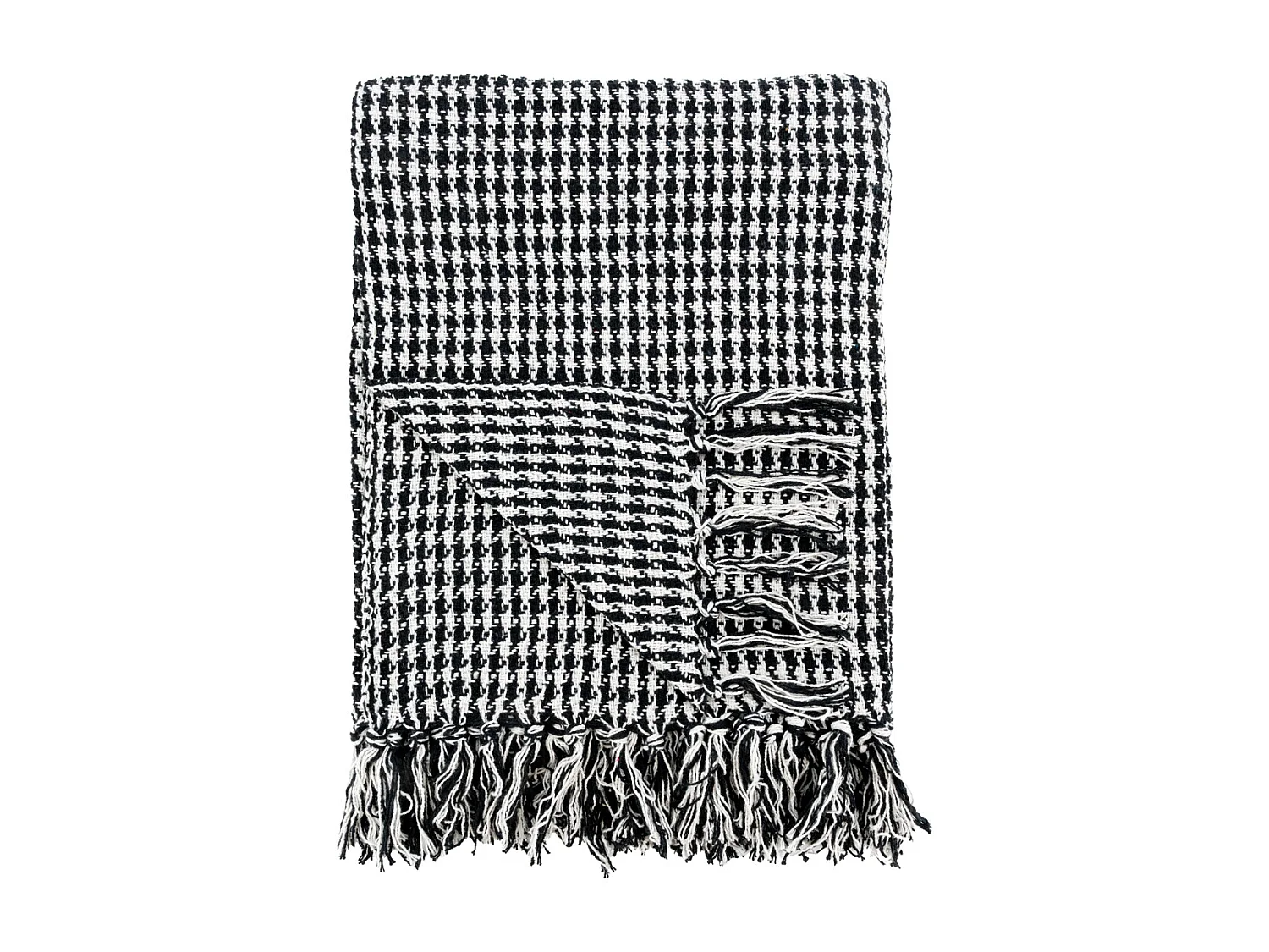 Plaid en Coton Pied de Poule Noir et Blanc avec Franges