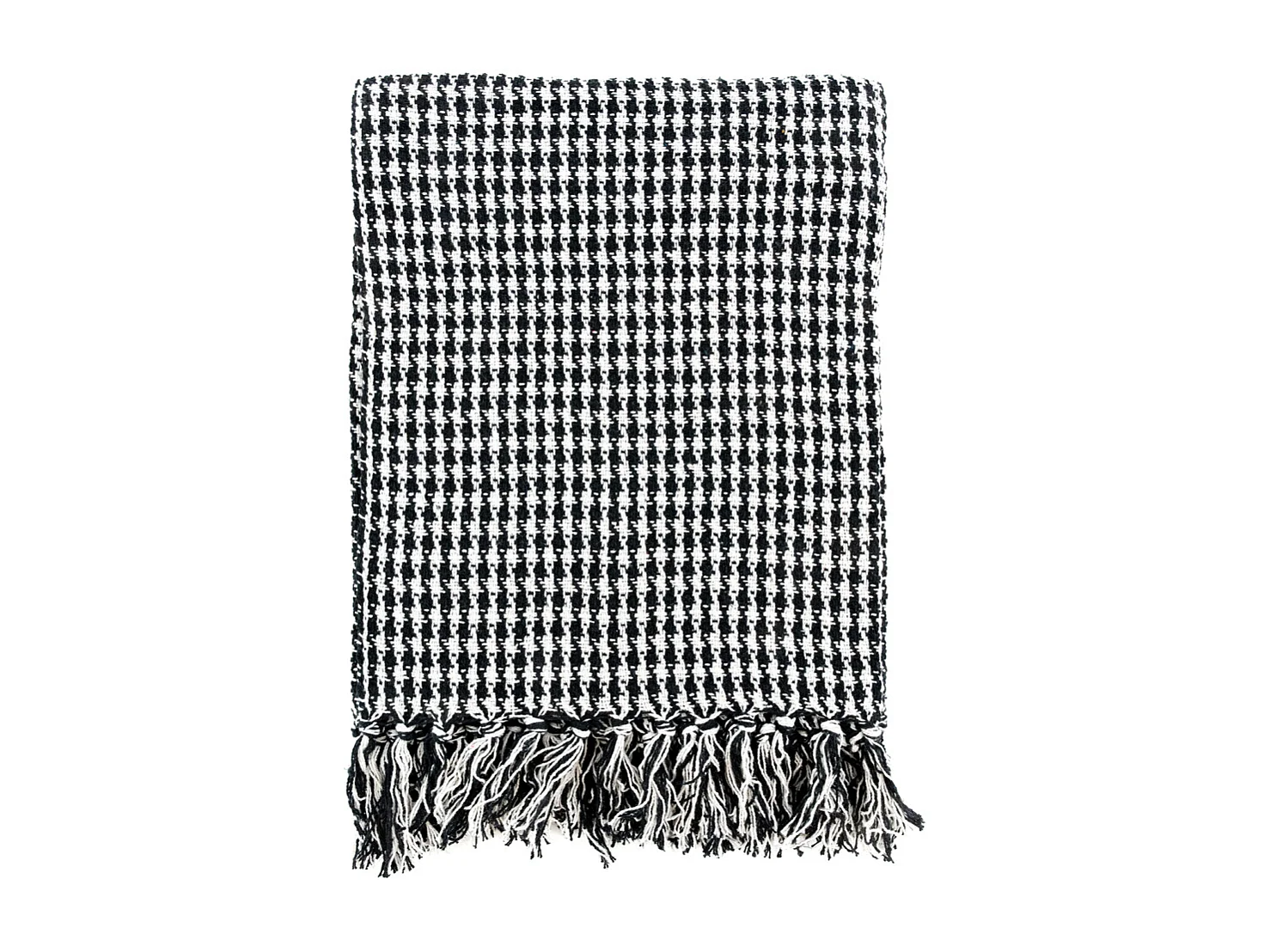 Plaid en Coton Pied de Poule Noir et Blanc avec Franges