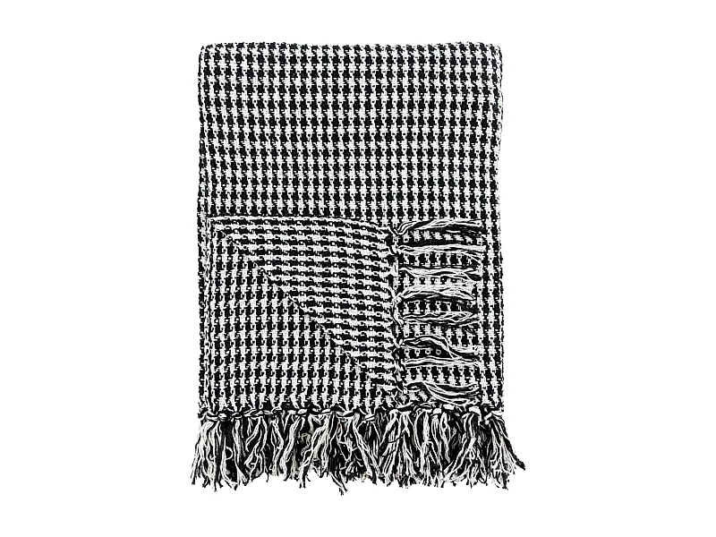 Plaid en Coton Pied de Poule Noir et Blanc avec Franges