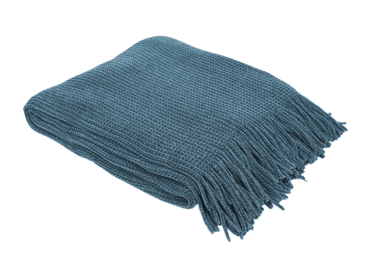 Plaid Chenille Frange Bleu Canard 120x150cm Bleu