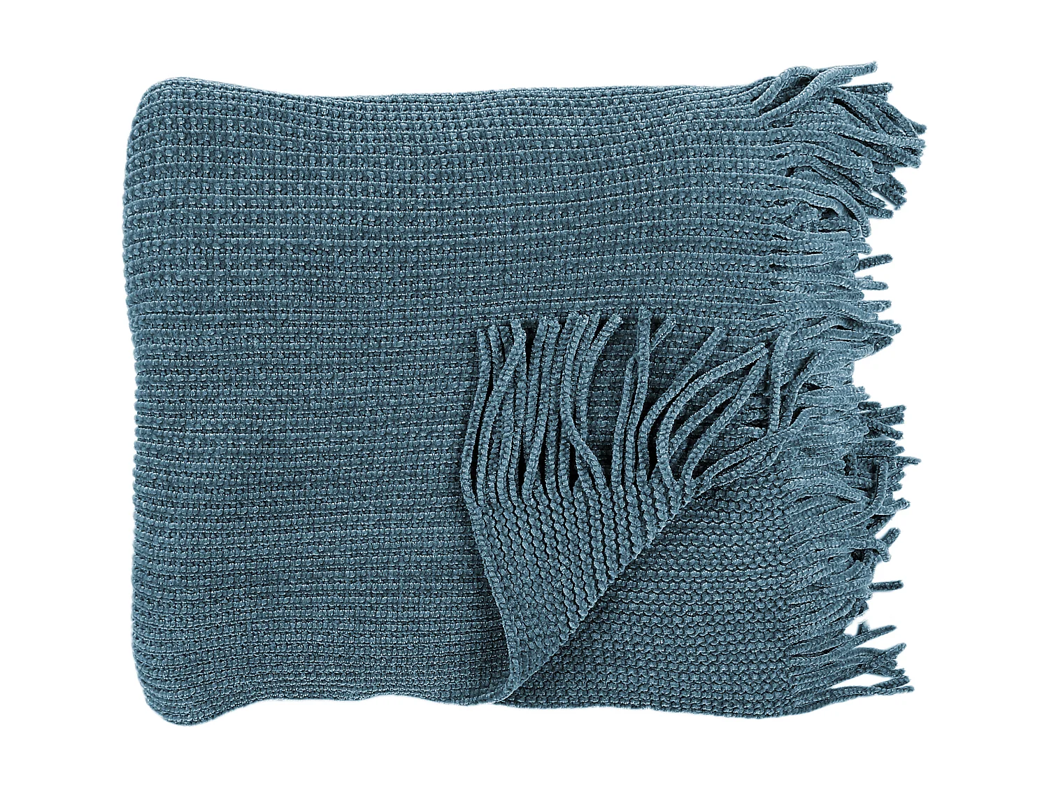 Plaid Chenille Frange Bleu Canard 120x150cm Bleu