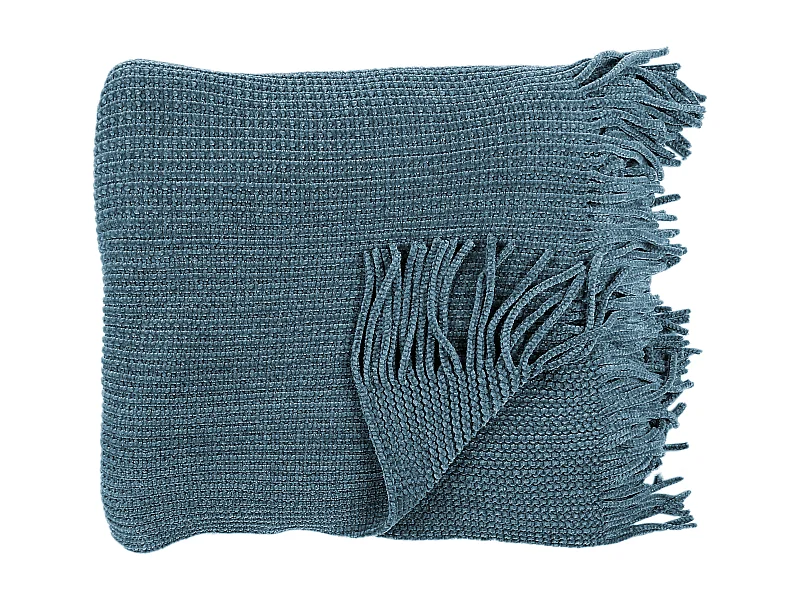 Plaid Chenille Frange Bleu Canard 120x150cm Bleu
