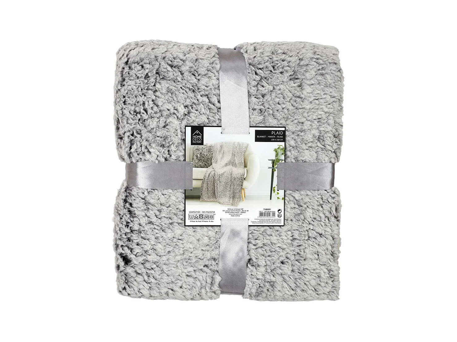 Plaid Sherpa Gris 120x150cm Gris