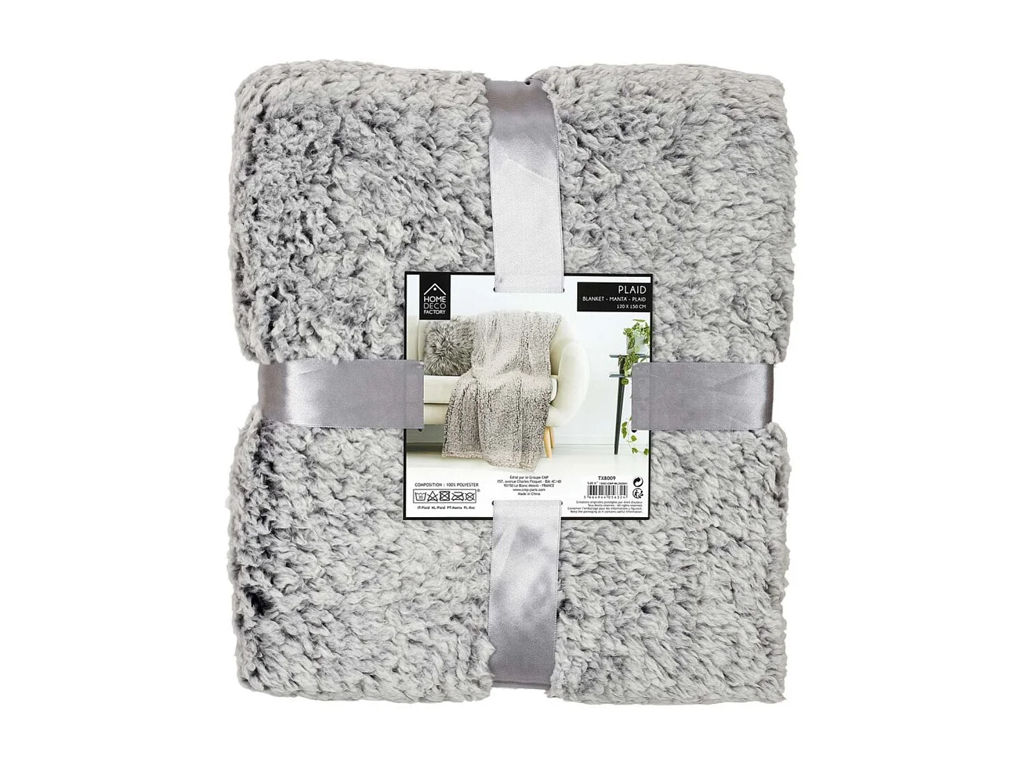 Plaid Sherpa Gris 120x150cm Gris