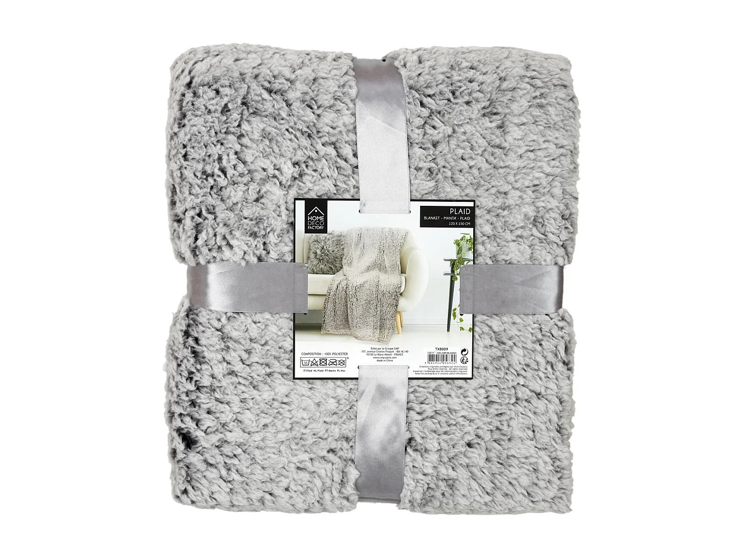 Plaid Sherpa Gris 120x150cm Gris