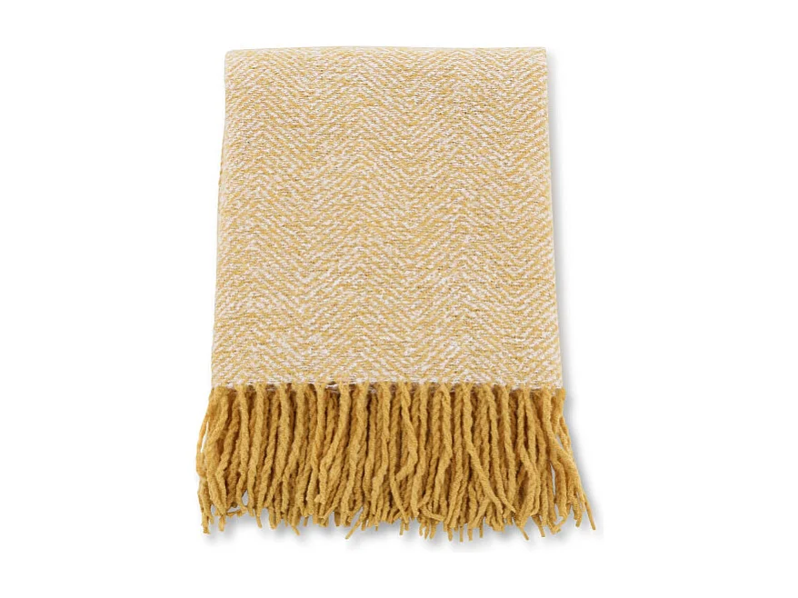 Plaid Imprimé à Franges "Toby" 130x170cm Jaune