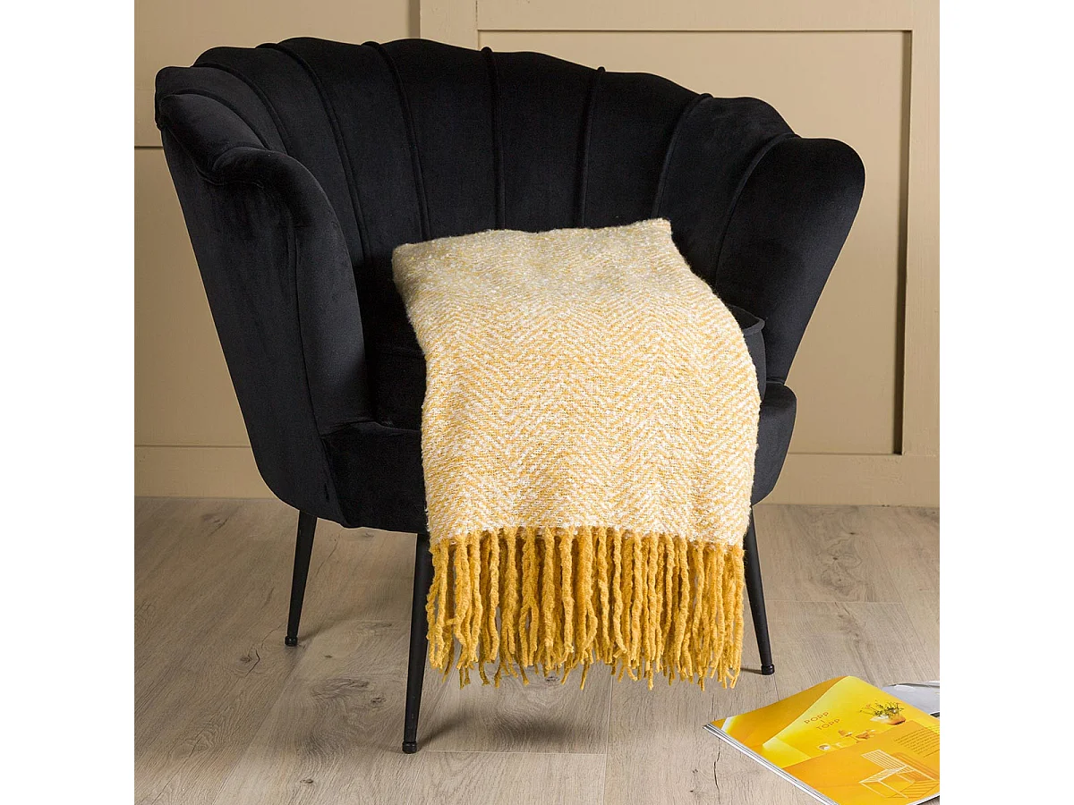 Plaid Imprimé à Franges "Toby" 130x170cm Jaune