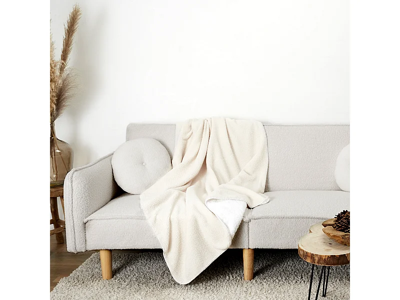 Plaid Sherpa Boucle Ecru 120x150cm Beige