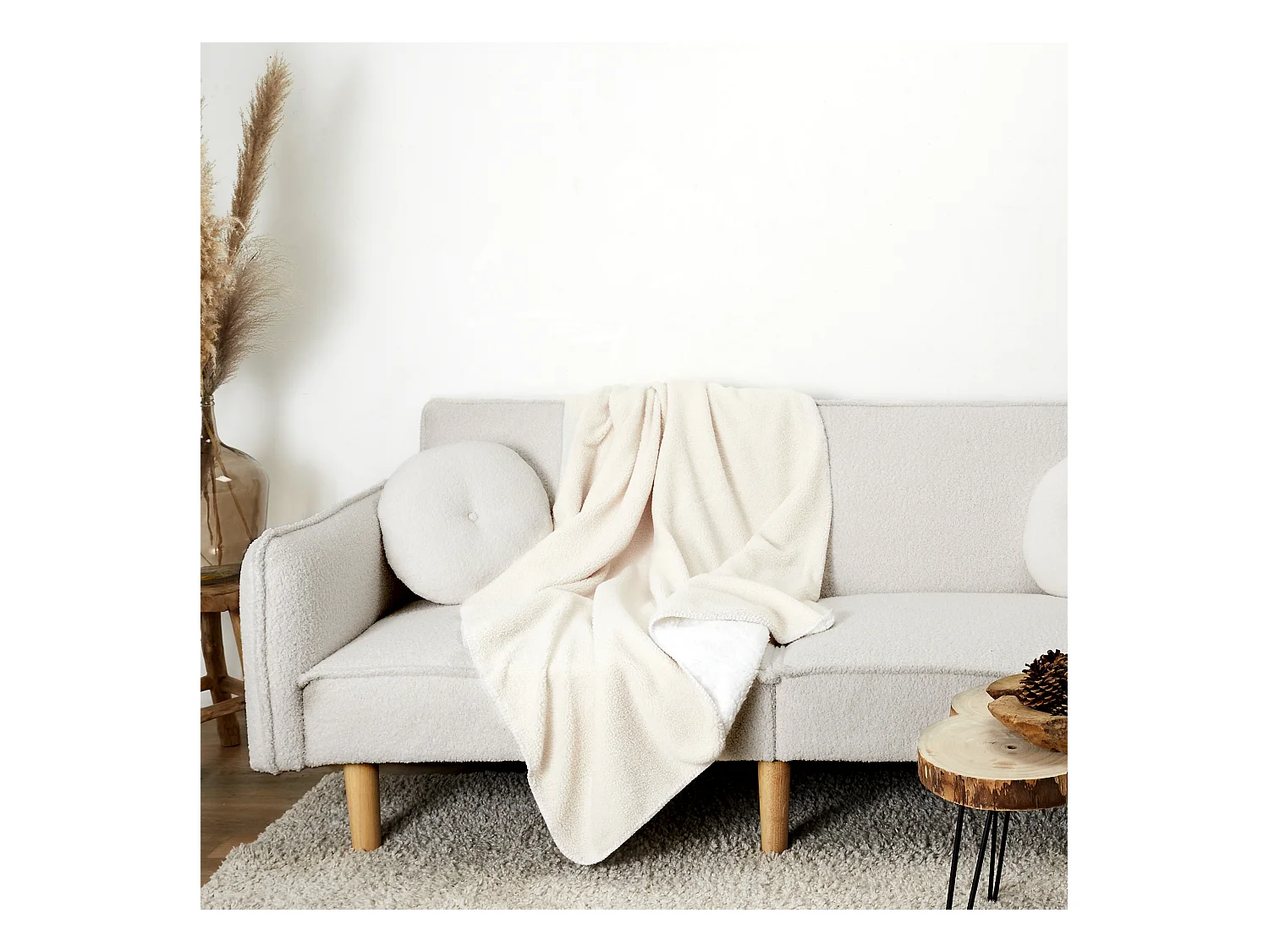 Plaid Sherpa Boucle Ecru 120x150cm Beige