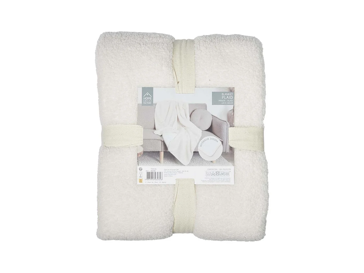 Plaid Sherpa Boucle Ecru 120x150cm Beige