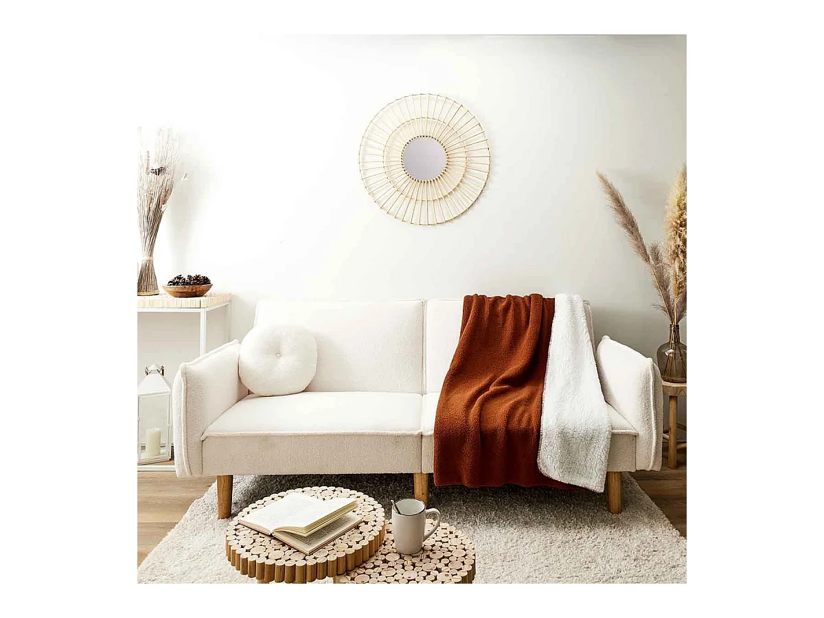 Plaid Sherpa Boucle Ecru 120x150cm Beige