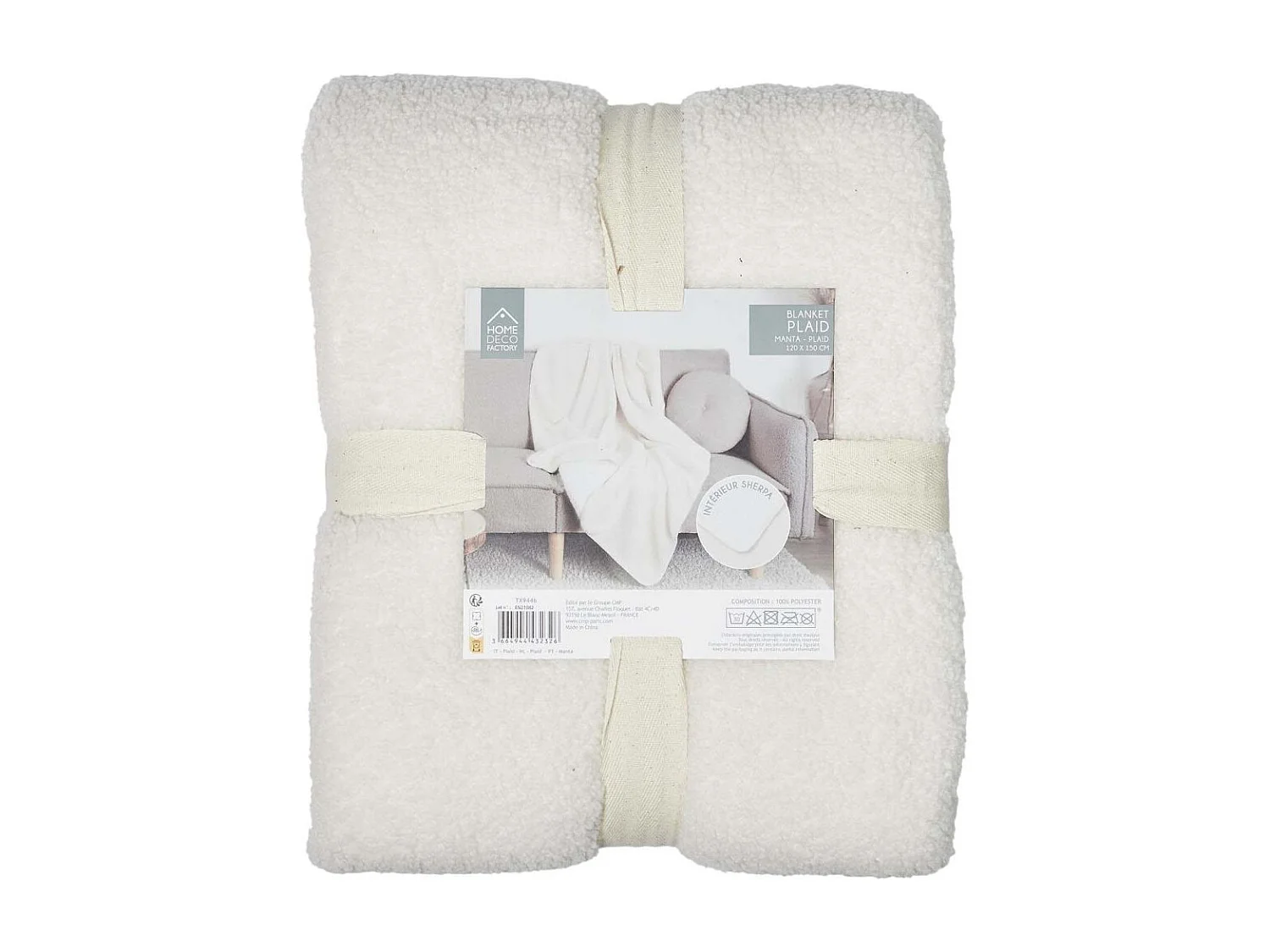 Plaid Sherpa Boucle Ecru 120x150cm Beige